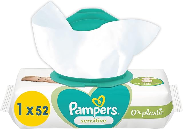 Pampers Sensitive Chusteczki Nawilżane Dla Niemowląt i Dzieci 52 Sztuk, Delikatne Oczyszczanie Wrażliwej Skóry Dziecka