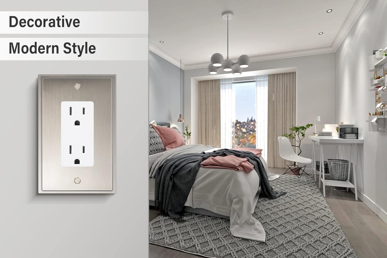 Henne Bery Soft Modern Decorative Wall Plate Switch Plate Outlet Cover (Single Decorator 2PK, Satin Nickel)
