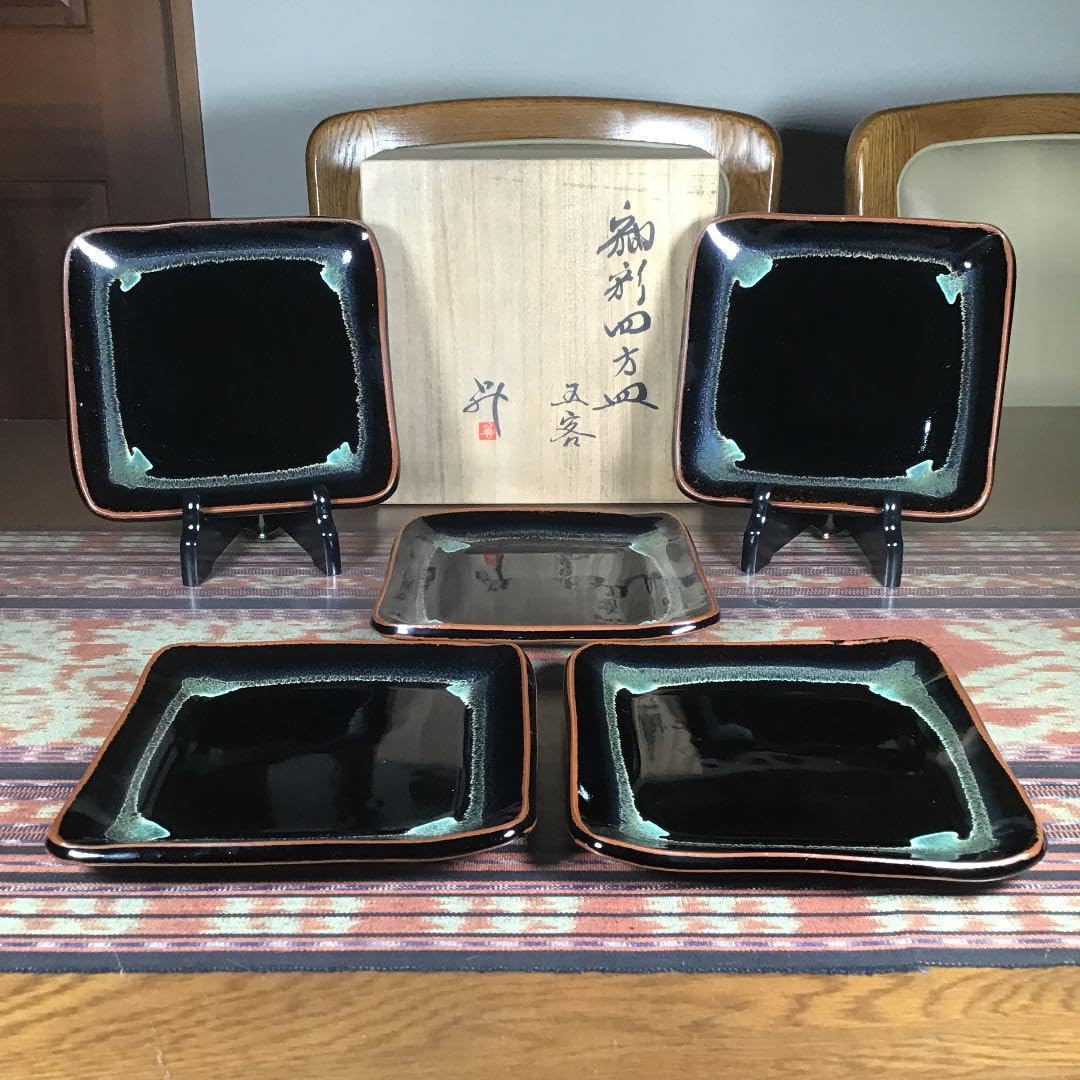 丹波焼　昇陽窯　初代　大上昇　『袖彩四方皿』　角皿　5枚 丹波焼 昇陽窯 初代 大上昇 『袖彩四方皿』 角皿 5枚 - メルカリ