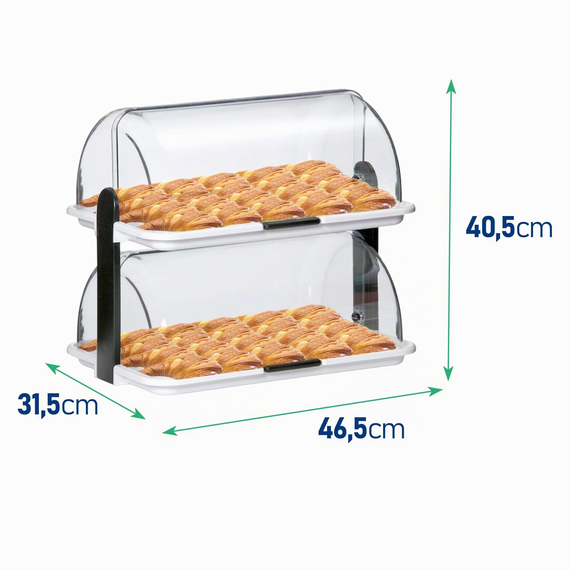 Sicignano | Vitrina expositora doble para mostrador, blanco, 46,5 x 31,5 x 40,5 cm – Expositor neutro para bar, restaurante, bufé, B&B, desayuno, almuerzo, cena, vitrina para dulces – 2 pisos