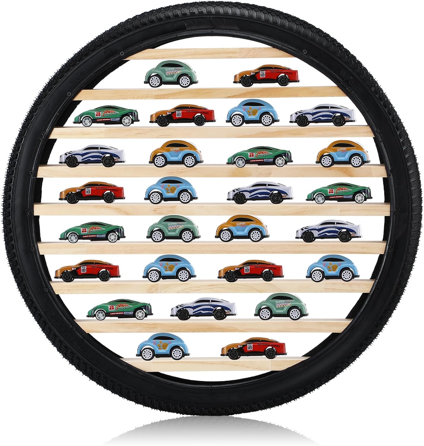 Tire Toy Box Wall Display Shelf Model Car Display Case Stand for 1/64 Car Collectibles, Collectibles, Toy Figurines, Tiny Dolls (Diameter 23.6 Inches)