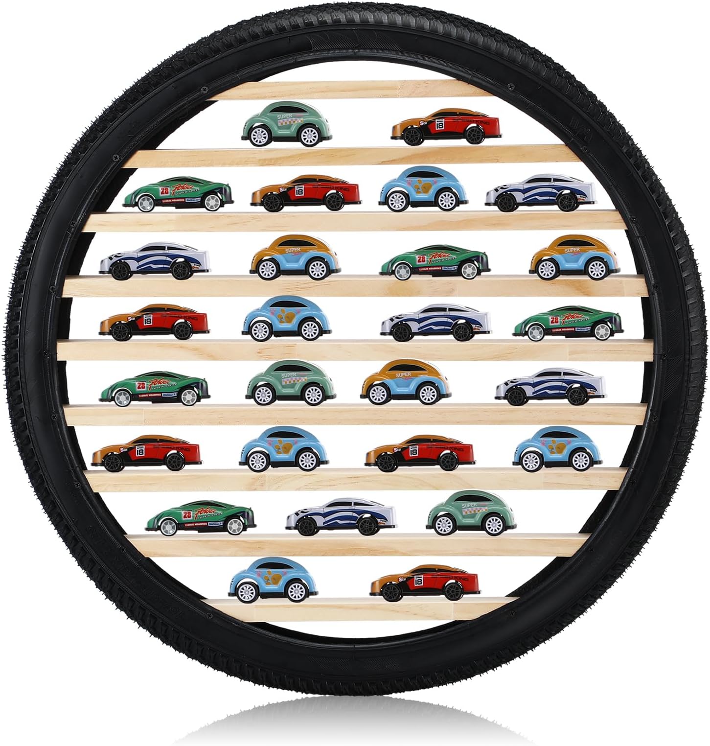 Lineshading Tire Toy Box Wall Car Display Shelf Model Car Display Case Stand for 1/64 Collectibles Cars,Collectibles,Toy Figurines(Diameter 23.6 Inches)