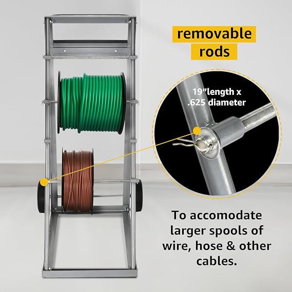 AdirPro Transportable Multiple Axle Cable Caddy - Multi-Spool Wire Rack Dispenser - Easy Use Cable Holder & Distribution - For Workplace Efficiency