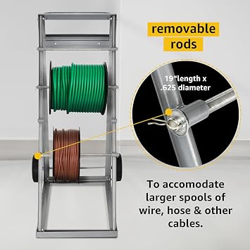 AdirPro Transportable Multiple Axle Cable Caddy - Multi-Spool Wire Rack Dispenser - Easy Use Cable Holder & Distribution - For Workplace Efficiency