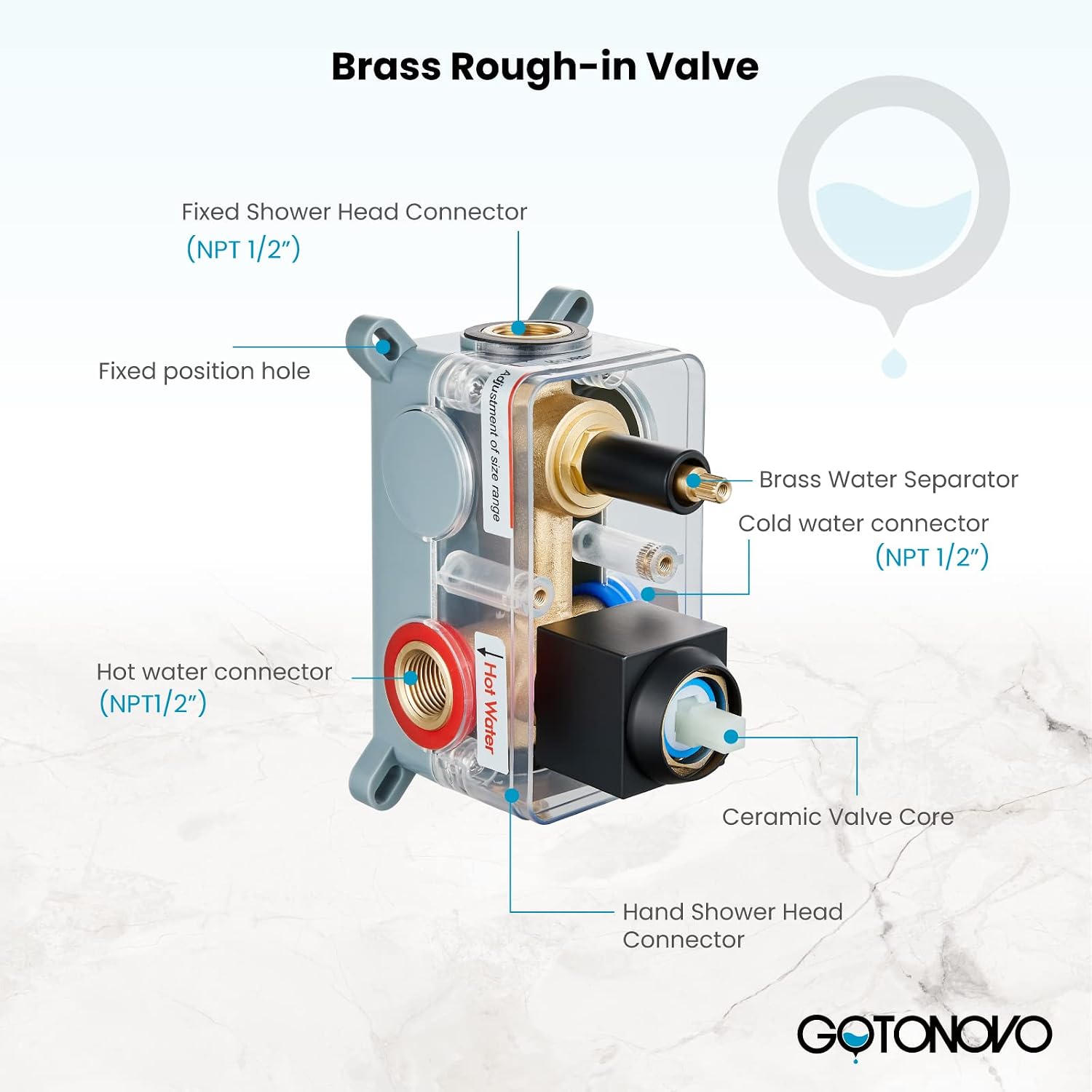 gotonovo Shower Faucet Set Matte Black 12 Inch Square Showerhead Wall Mount Bathroom Rainfall Shower System Shower Trim Kit 2 in 1 Cylindrical Handheld shower with Rough-in Valve