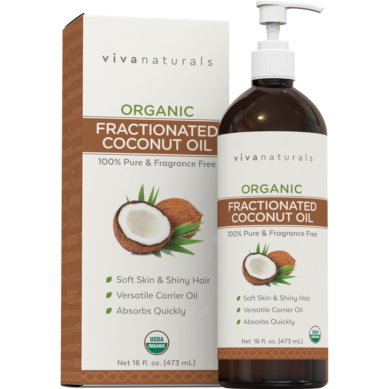Viva Naturals Organic Fractionated Coconut Oil 16 fl oz Skin Hair Moisturizer Massage Oil Carrier Oil for Essential