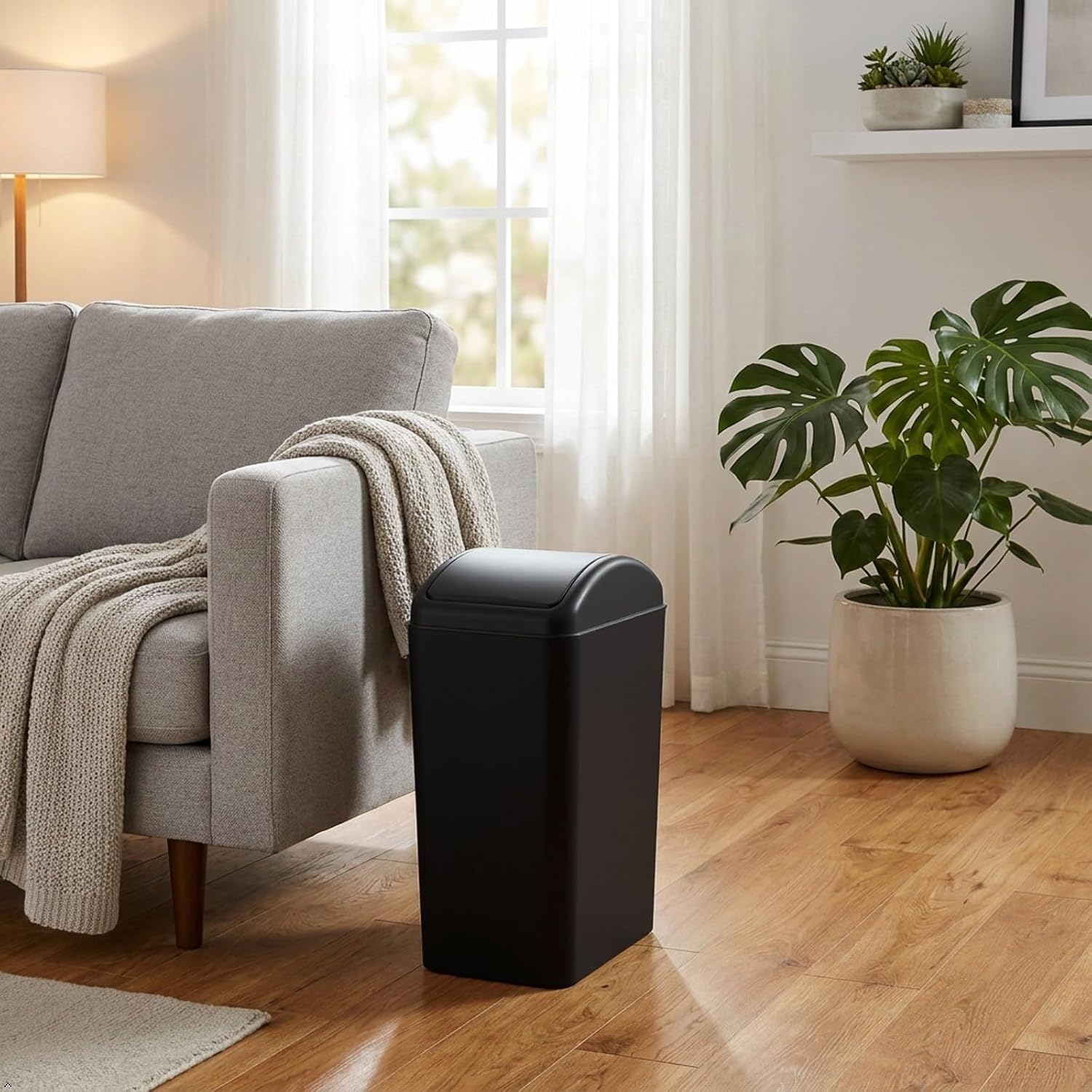 4.5 Gallon Small Trash Can with Swing Lid, Slim Garbage Bin, Black | Slim Trash Bin Waste Basket for Bathroom, Bedroom, Office, Living Room