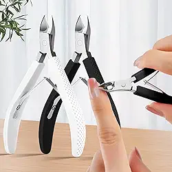 Alicate e cortador de cutículas branco/preto, 2 peças com alça de silicone, ferramenta de remoção de aço inoxidável para cuidados com as unhas, itens essenciais para manicure e pedicure