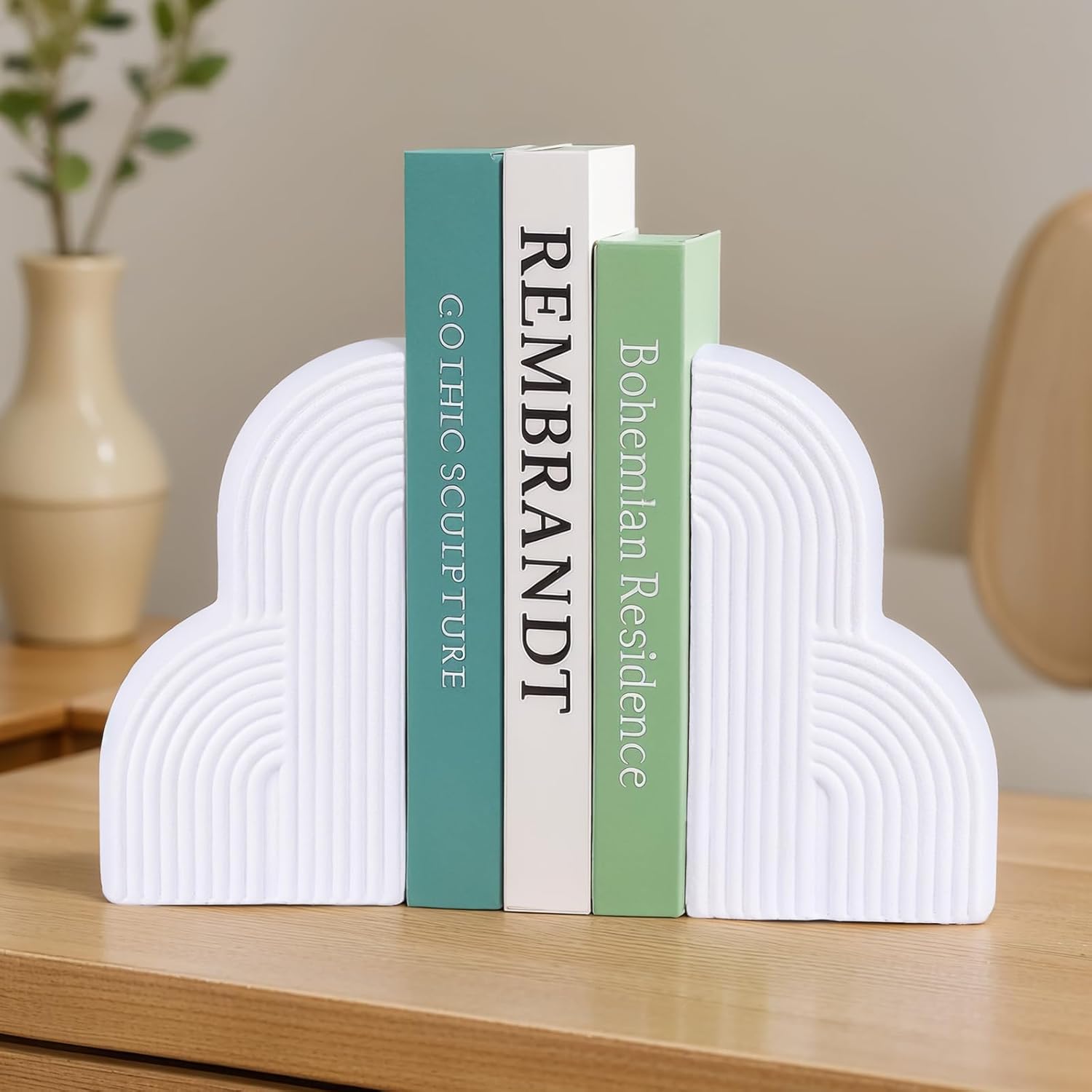 Black and White Decorative Bookends for Shelves Set of 2 – Heavy Duty Resin Book Ends, Modern Minimalist Geometric Book Stoppers for Heavy Books, Boho Aesthetic Shelf Decor for Home, Office, Library