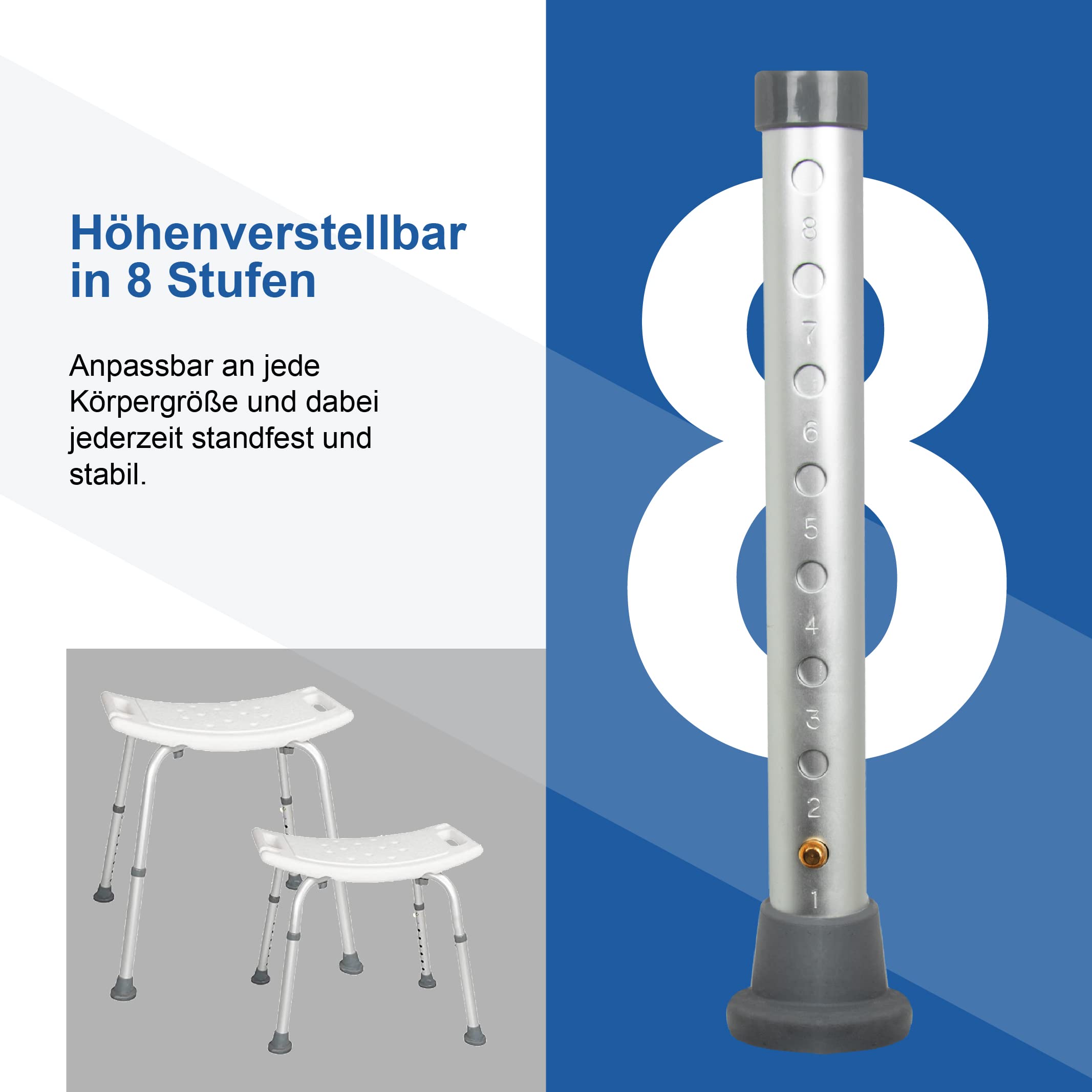 Akriva höhenverstellbarer Duschhocker - rutschfest, stabil und komfortabel - Leichter Badhocker - Duschsitz für Dusche (Universal Duschhocker)
