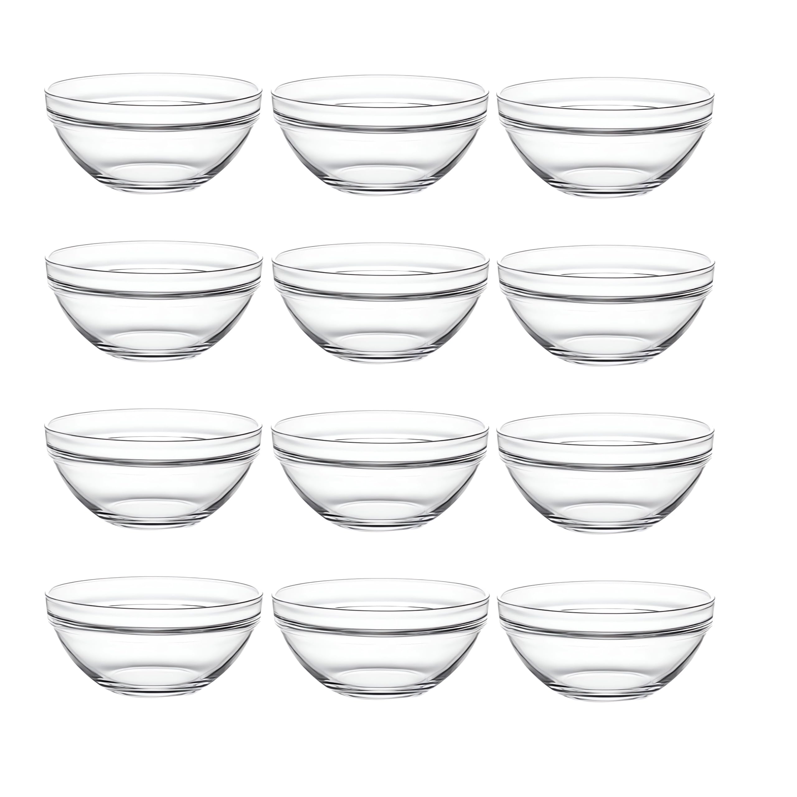 DABH4ND Stackable Clear Glass Pinch Bowls, 12 Pack Small Prep Dishes for Spices, Dipping Sauces, and Ice Cream Toppings - Dishwasher, Microwave, and Freezer Safe (3 Fl Oz)