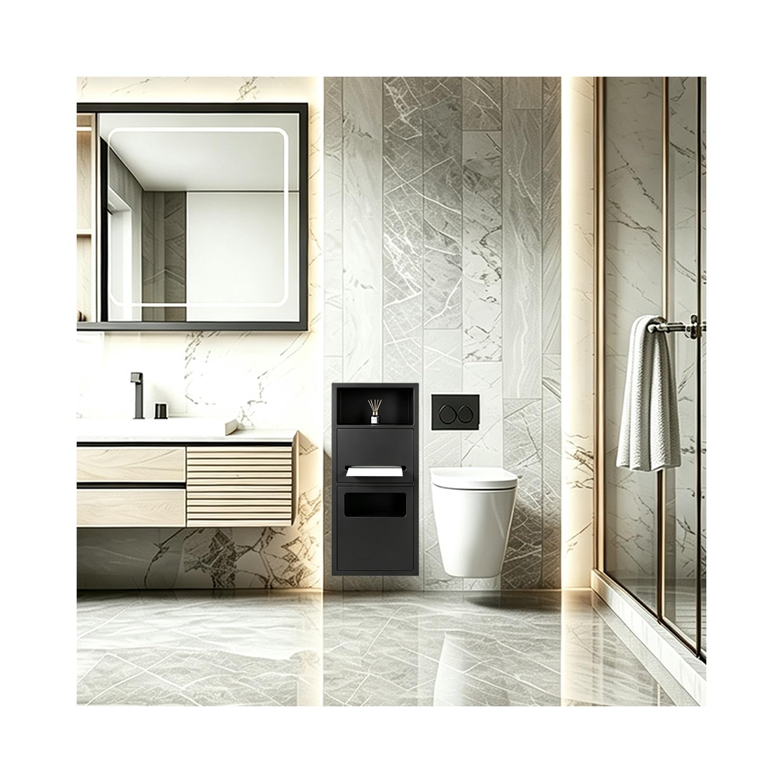 Recessed Toilet Niche, Concealed Trash Can Niche for Bathroom Hotels