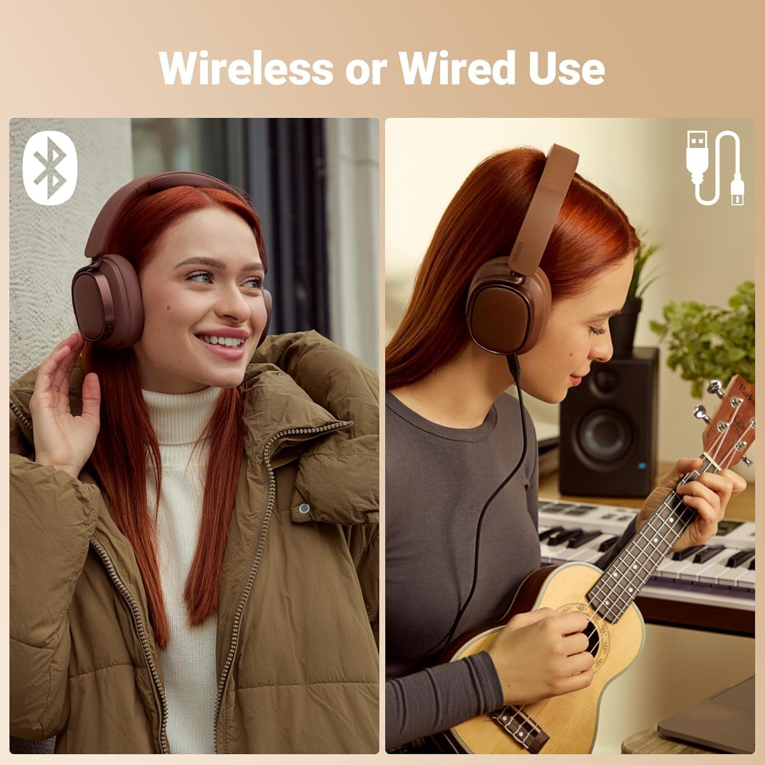 Edifier ES850NB Active Noise Cancelling Headphones, Over Ear Bluetooth Headset, 92H Playtime Wired & Wireless Hi-Res Audio Certified, Fast Charging Clear Calls for Home Office Travel - Brown - Image 7