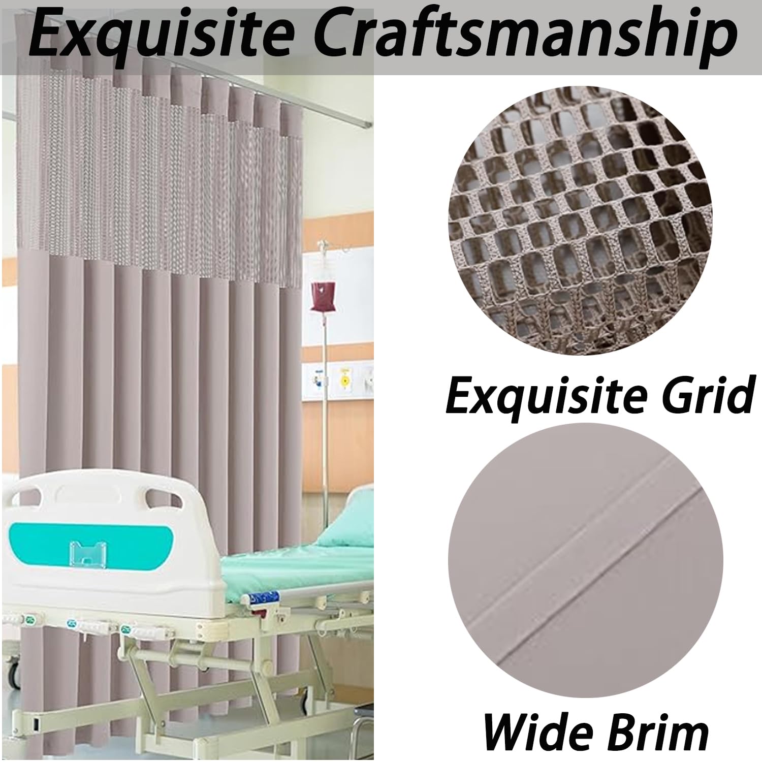 Medizinischer Vorhang mit flachen Haken, Raumteilervorhänge, Sichtschutz für Arbeitskabinen, für Krankenhaus, medizinische Klinik, Spa, 1 Panel,Grau,18W×8.8L ft