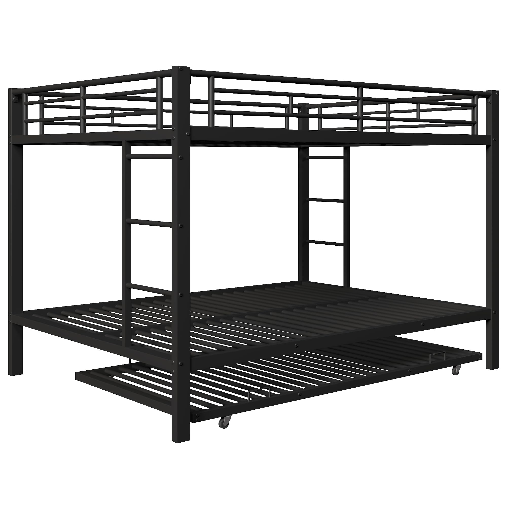 Letto a castello 140x200 cm, con telaio in ferro con sponde laterali e scala di sicurezza, dotato di letto estraibile, per camerette per bambini o dormitori per adulti, senza materasso (nero)