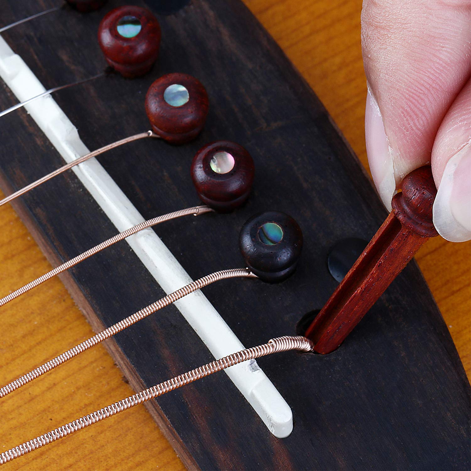 Donner Chevilles Guitare de Chevalet en Cocobolo avec Point Incrusté d'Ormeau, Goupilles de Chevalet Pièces de Rechange pour Instrument de Guitare Acoustique, 6pcs
