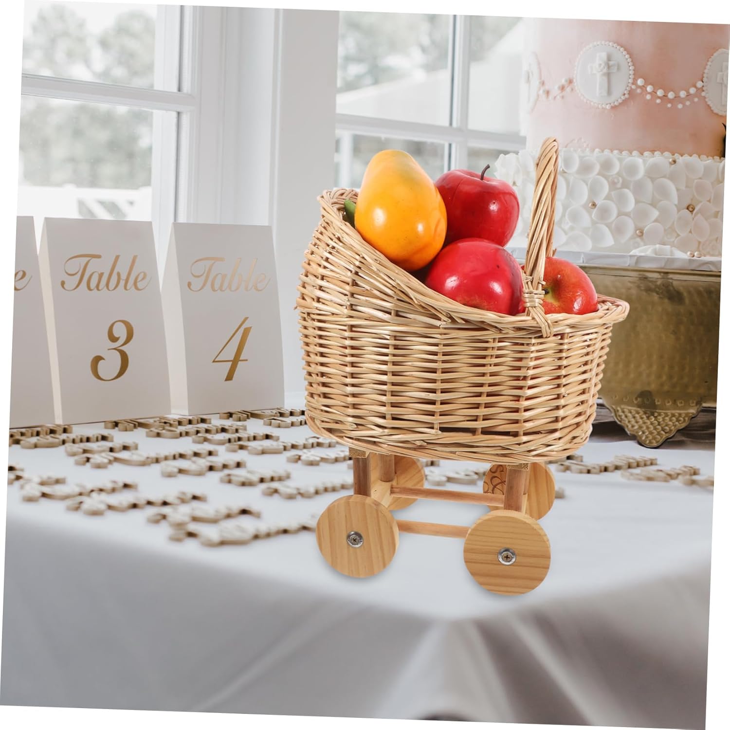 Stroller Shaped Woven Flower Basket with Handles Rustic Rattan Basket for Wedding Decorations Shower and Party Centerpieces Versatile Floral Caddy for Fresh Flowers