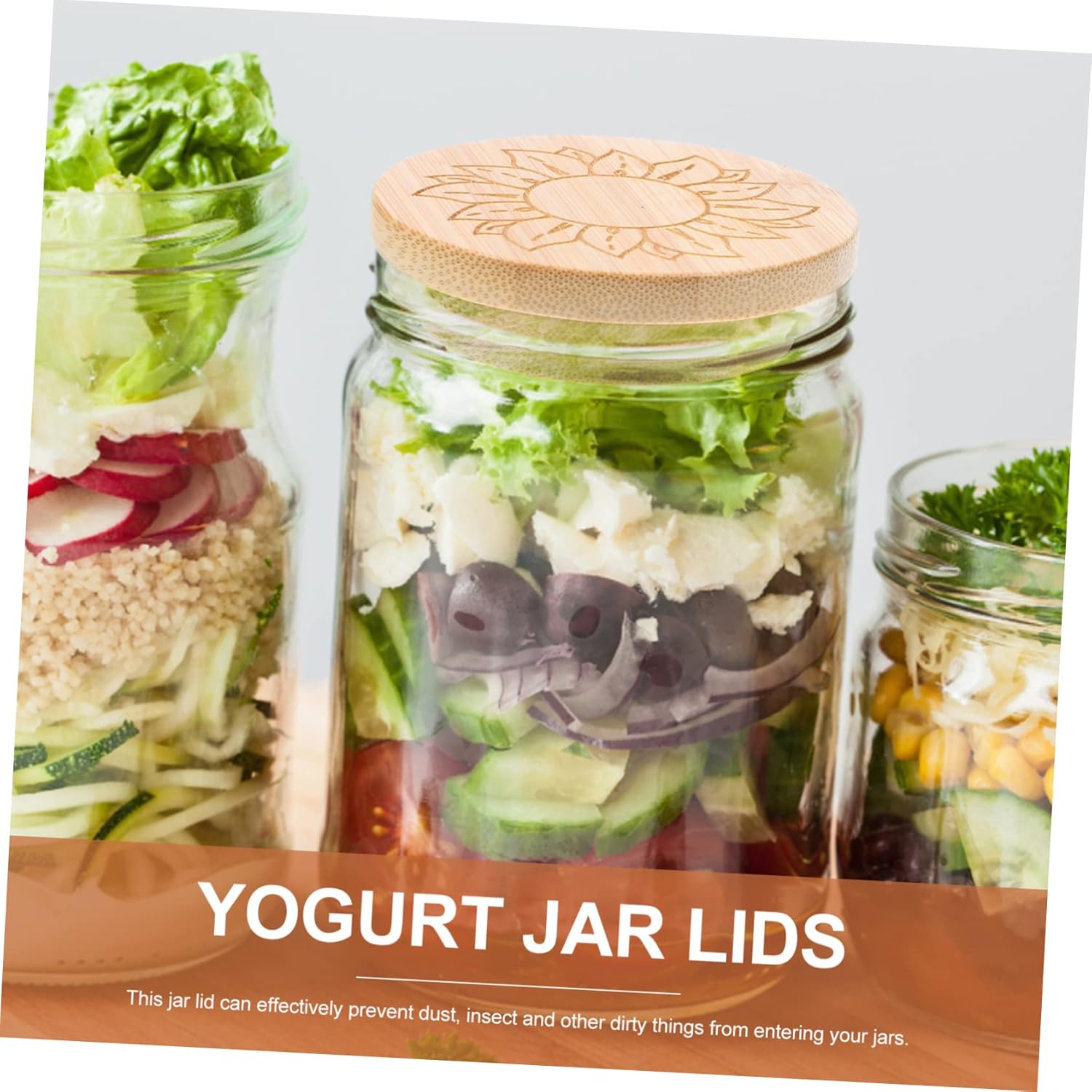 Ciieeo 16pcs Wood Yogurt Jar Lids Sunflower Pattern Airtight Sealing Lids for Jars and Chic Design for Storage and Drinking Needs