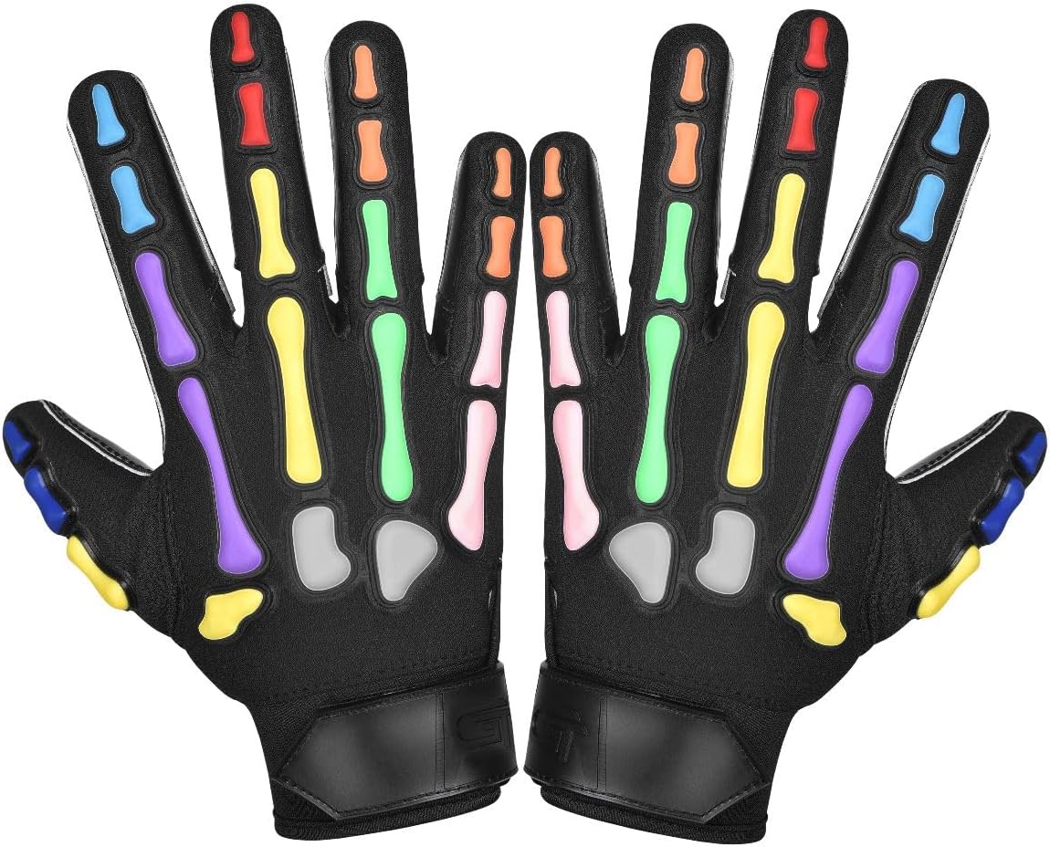Glorious Traders Youth Football Gloves American Wide Receiver Injected Bones Football Gloves for Adult Men Women & Boys with Super Sticky Silicone Grip Palms