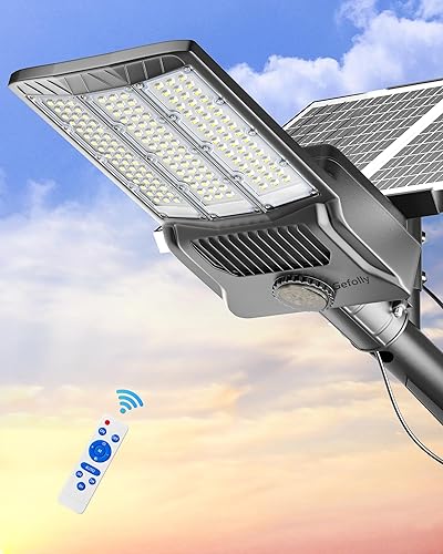 Gefolly SL-11000W Luces solares de calle al aire libre, 800000LM luz de estacionamiento comercial del anochecer al amanecer IP67 impermeable 6500K