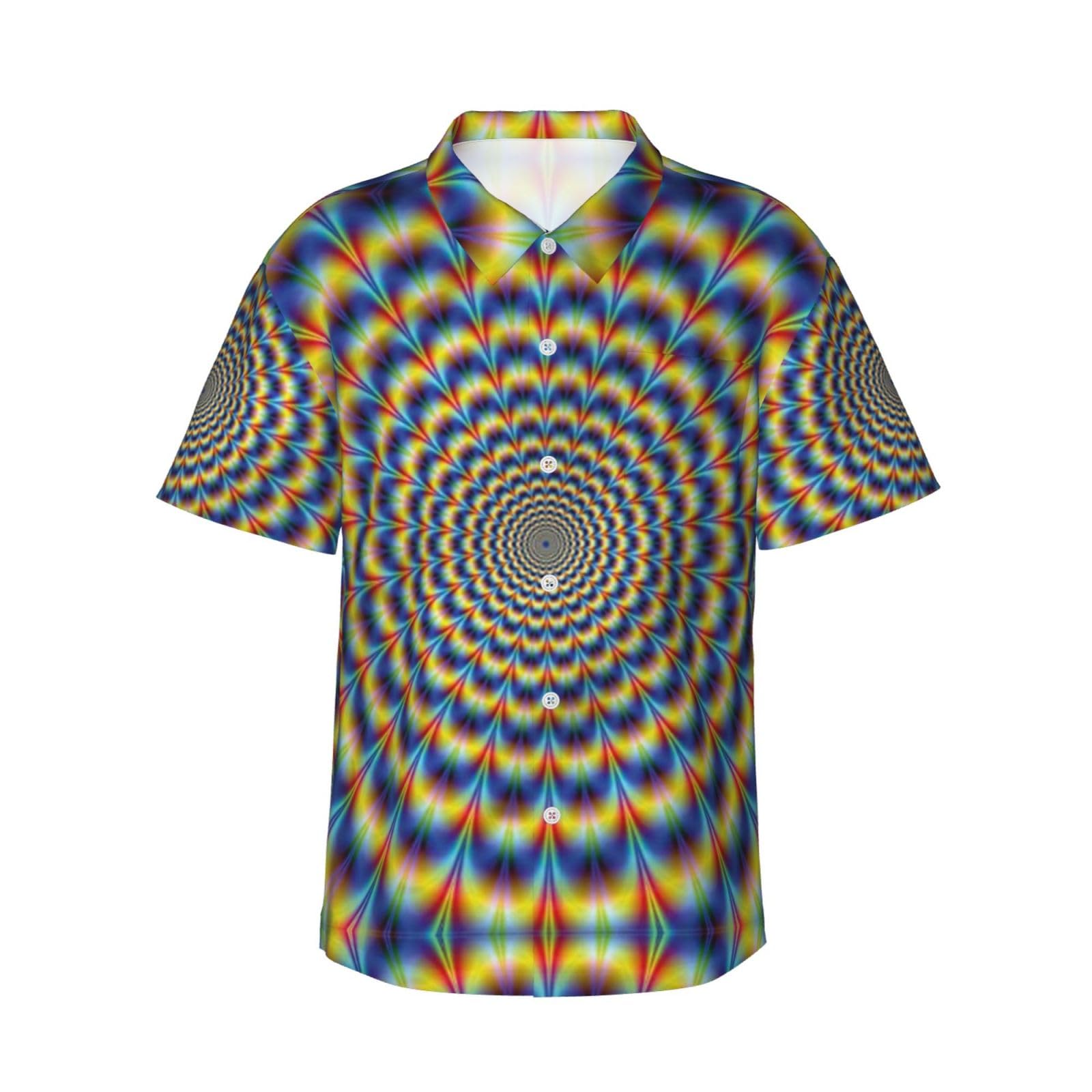 Spiral Optical Illusion GIF Men's Hawaiian Shirts Regular-Fit Short-Sleeve Print Shirt Black