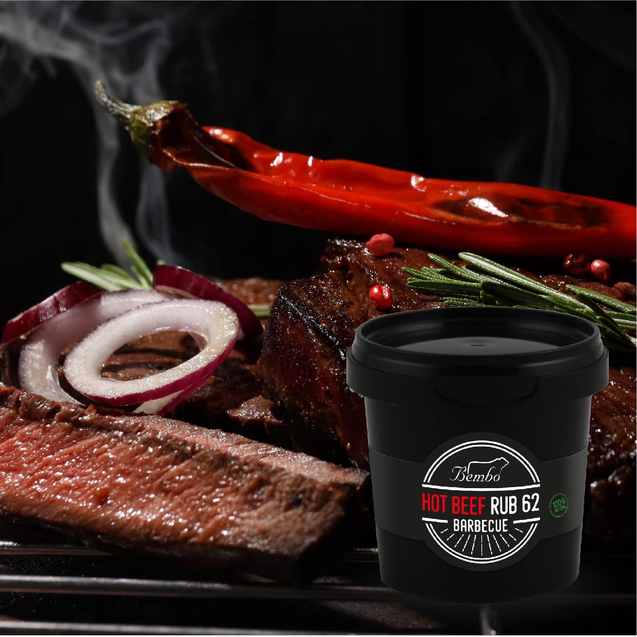 BBQ Hot Beef Rub 62 Bembo – Mezcla de Especias Picante para Carne de Ternera – Marinada Seca Barbacoa – Made in Italy – 450 g