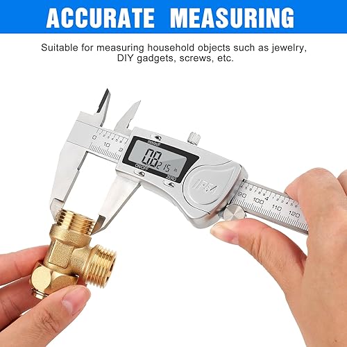 Miniatura 38 de Adoric Calibre digital, pinza digital electrónica cuerpo de acero inoxidable con pantalla LCD grande 0-6 pulgadas Conversión de Plateado