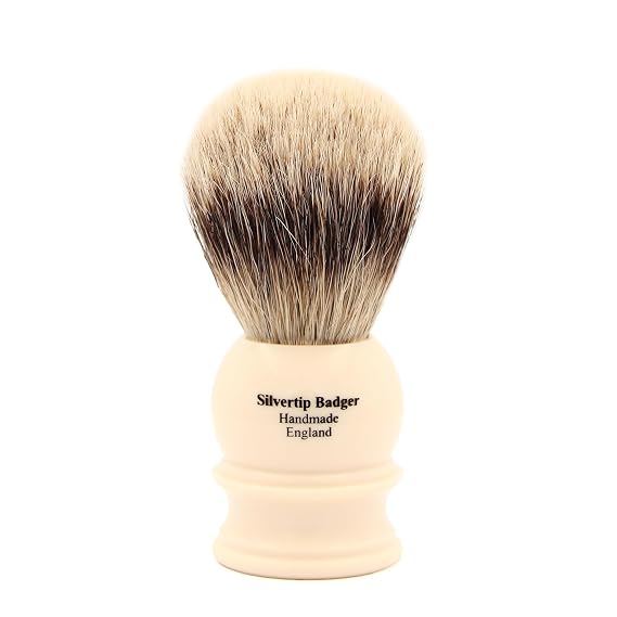 Edwin Jagger 3EJ467 Large Silver Tip Badger Shaving Brush, Imitation Ivory for use with Shaving Cream or Soap for Men