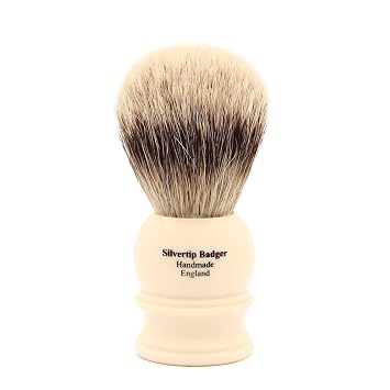 Edwin Jagger 3EJ467 Large Silver Tip Badger Shaving Brush, Imitation Ivory for use with Shaving Cream or Soap for Men