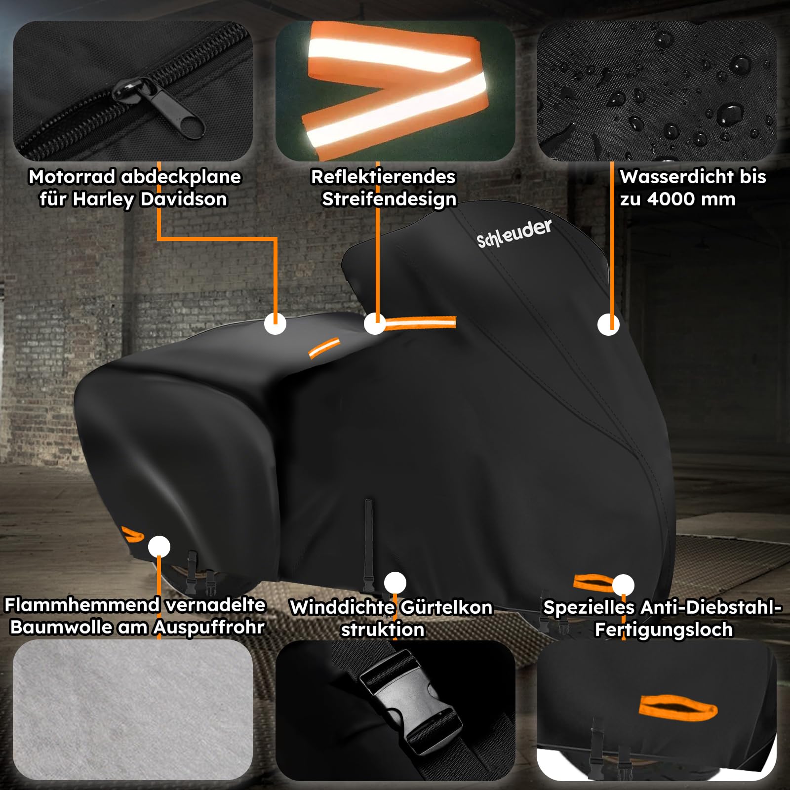 Funda Moto para Harley Davidson - Funda Moto para Harley en Todas Las Estaciones con Correas a Prueba de Viento y Tiras Reflectantes, Compatible con Modelos de Turismo Harley-Davidson 270X110X130CM.