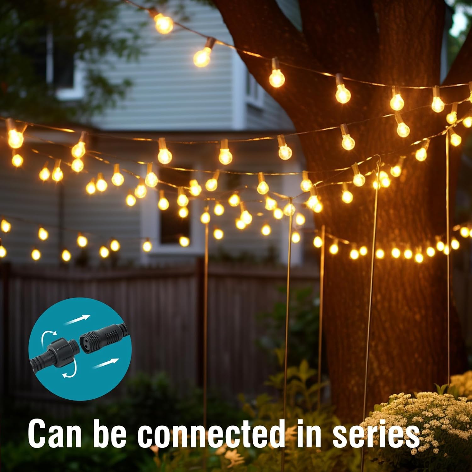 Guirnalda Luces Exterior 45M G40 Guirnaldas Luminosas de Exterior LED Extensible Cadena de Luces IP45 Impermeable con E12 LED Blanco Cálido 2700K Para Jardín Patio Cafe Bod
