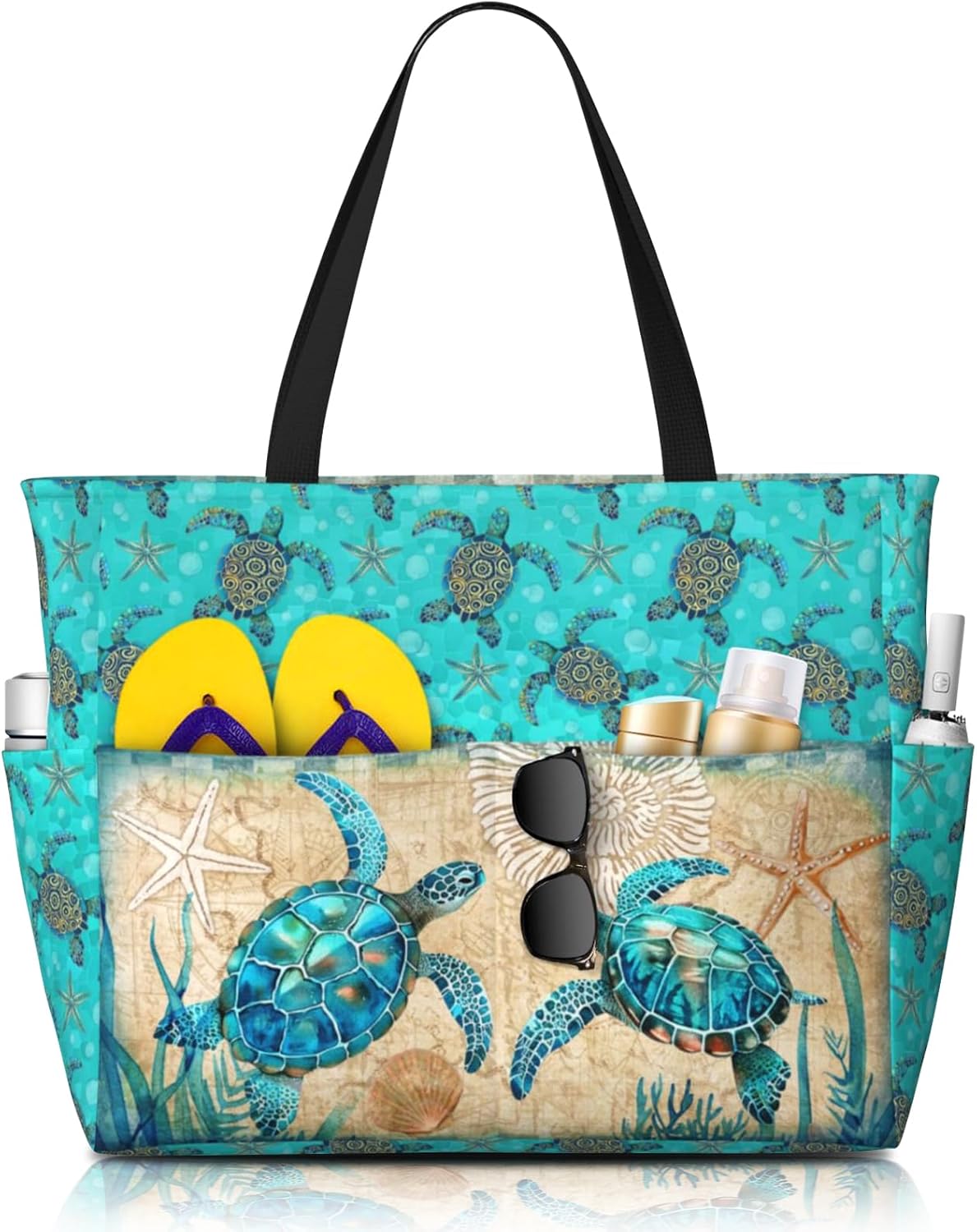 Beach Bag Tote Bags Waterproof Sandproof for Women Large Beach Tote Bag Foldable with Pockets for Weekend Vacation