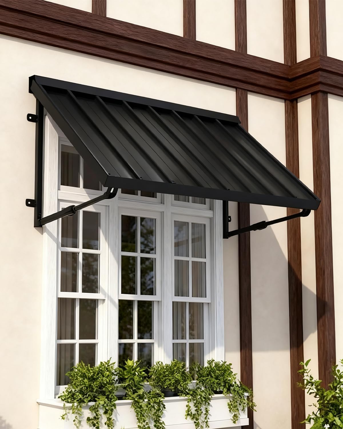 GDPFN Adjustable Metal Awning 54x24 Inches Black - Windproof Door Entrance Window Patio Shade Canopy for Porches Balconies