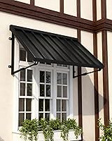 GDPFN Adjustable Metal Awning 54x24 Inches Black - Windproof Door Entrance Window Patio Shade Canopy for Porches Balconies
