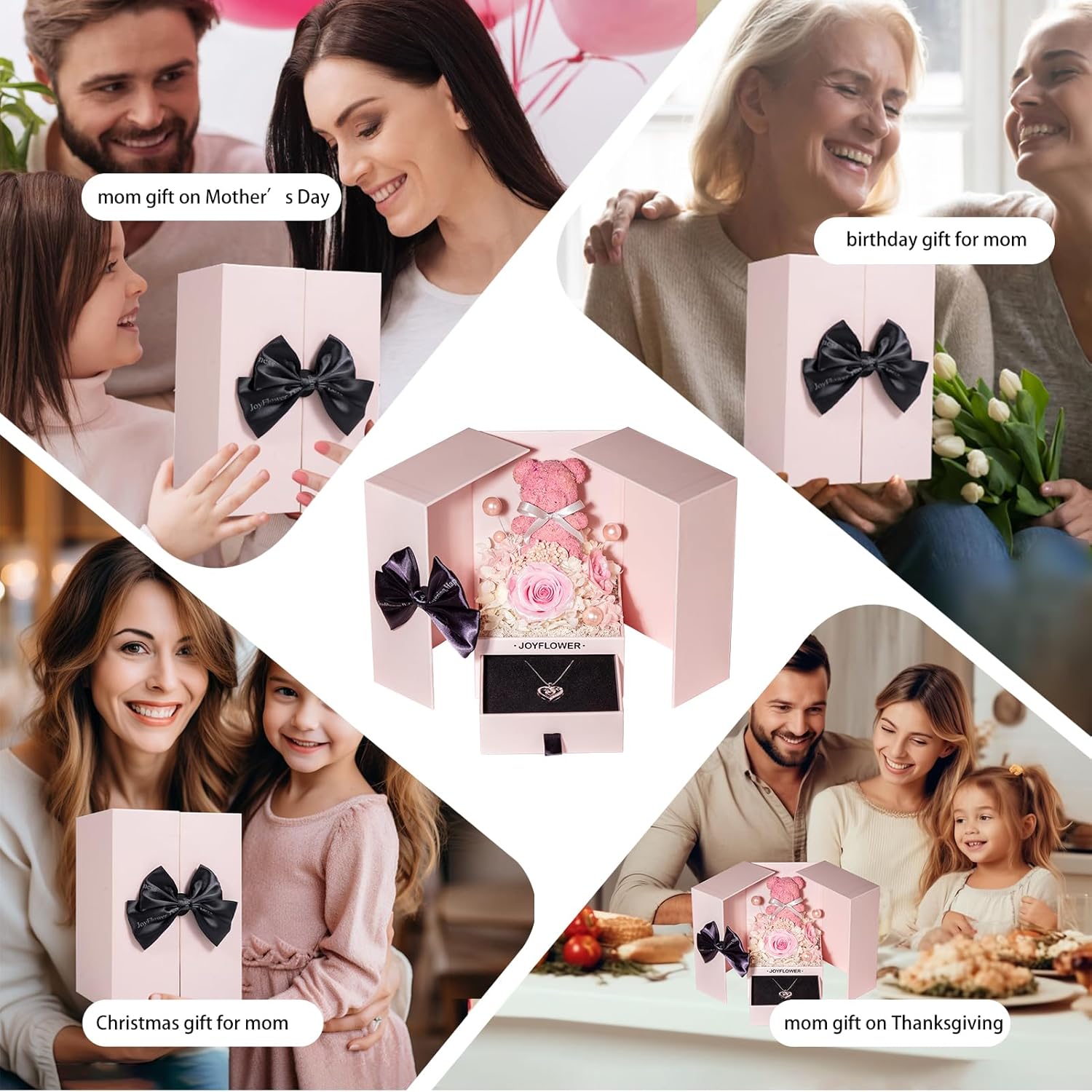 JoyFlower Preserved Flowers with Necklace Gifts for Mom, Unique Pearl Rose Eternal Flower Bear with Necklace Gift for Grandma, Preserved Real Pink Roses Mother's Day Birthday Gift for Mother Grandma - Image 5