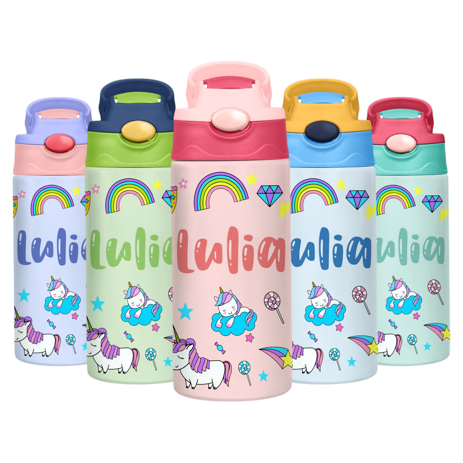 Personalised Water Bottles for Kids, Custom Name Kids Water Bottle for School, Cusomise Gifts For Children Insulated Stainless Steel Cup For Back to School Season Chirstmas Birthday Gift (Style 7)