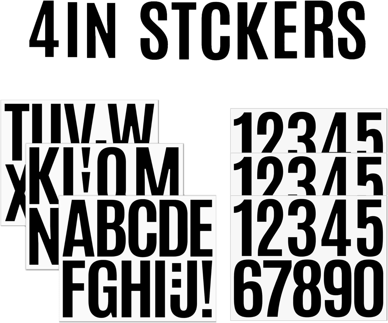 Letter Stickers 6 Sheets Black Vinyl Waterproof Address Numbers, 4 inch, Minimalist Style, Ideal for Mailbox, Bedroom, DIY Crafts