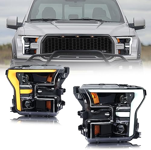 Conjunto de faros delanteros LED compatible con Ford F150 Pickup 2015-2017 XLXLTLariatKing RanchPlatinumLimited F150 Raptor 2017-2020, repuesto de