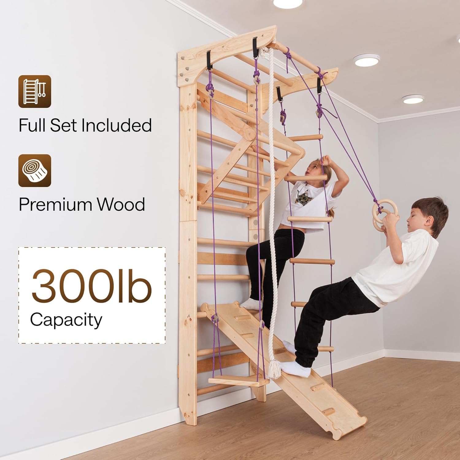 WEDANTA Wooden Swedish Ladder Wall Set – Kids Stall Bars for Exercise – Kids Swedish Gymnastic Wall Gym – Wood Stall Bar Gymnastics Playground – Best Gym for All Family