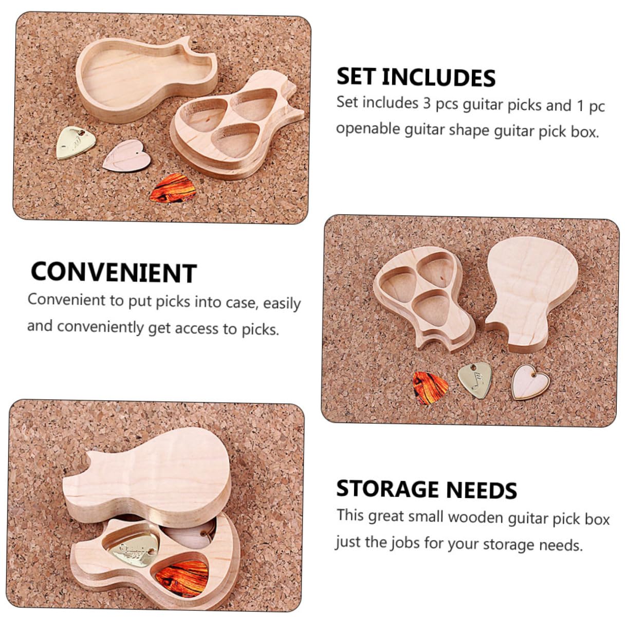 Mikikit 1 Juego Caja de Almacenamiento de Púas de Guitarra Forma de Guitarra de Madera de Arce con Púas Resistente y Duradera para Guitarristas y Músicos