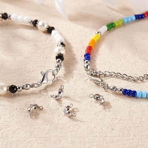 Miniatura 2 de 200 piezas de 304 puntas de cuentas de acero inoxidable 304 cubiertas de nudo, tapas de cuentas de crimpado para hacer joyas, agujero de 0.197 x