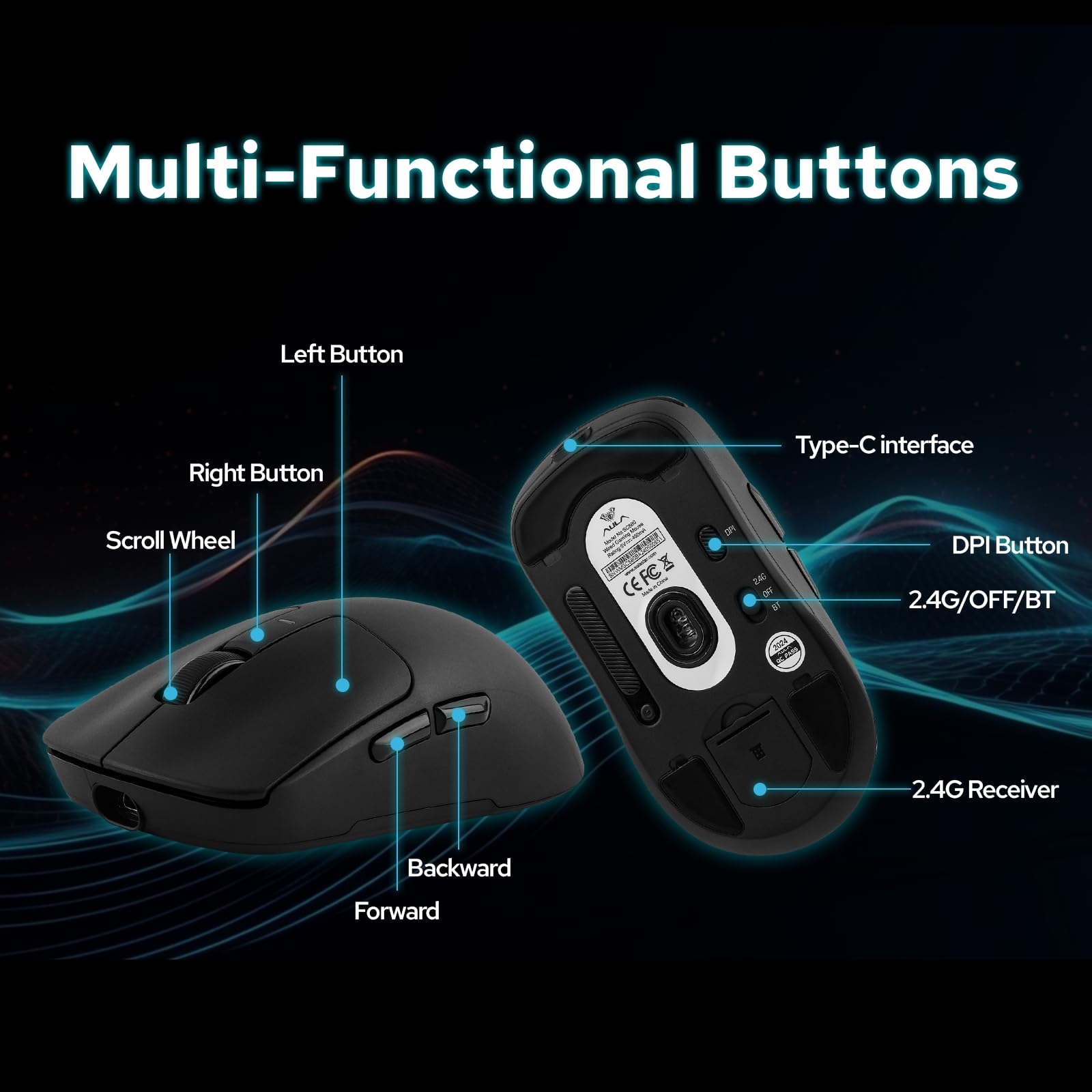 MechLands AULA SC680 Wireless Mouse, Ergonomic Gaming Mouse, with Adjustable  26000 DPI, PAW3395 Sensor, BK3633 Chipset, BT 5.0/2.4GHz/Wired Connections,  500mAh Battery for Win/Mac/PC/Laptop (Black) : Amazon.ae: Videogames