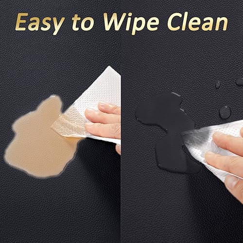 Miniatura 3 de Juego de 6 manteles individuales redondos de piel sintética color negro, 13.5 pulgadas, a prueba de manchas, antideslizantes, resistentes al calor,