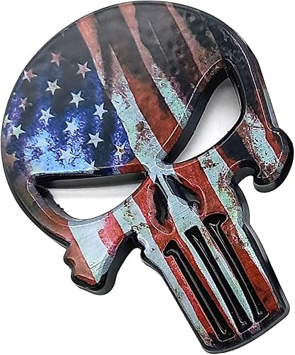 Calcomanía de metal con calavera 3D, emblema de logotipo para automóvil, camión, motocicleta, automóvil, moda, accesorios (bandera estadounidense)