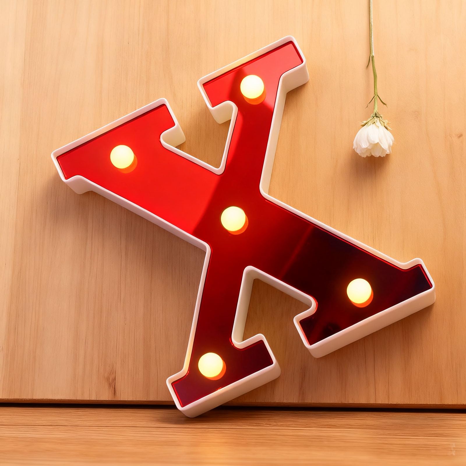 Letter X Sign Lights Battery Powered Decoration Table Lamp Red LED Night Light for Christmas Decor, Bedroom Headboard Placement, Photography Studio Props(6.26"*5.55"*1.18") — image 1