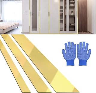Gold Metalized Wall Trim Molding 201 Stainless Steel Self Adhesive 16.4FT Peel and Stick Wall Trim Metalized Mirror-Like Finish for Mirror Frame, Wall, Fireplace and Home DIY Decoration