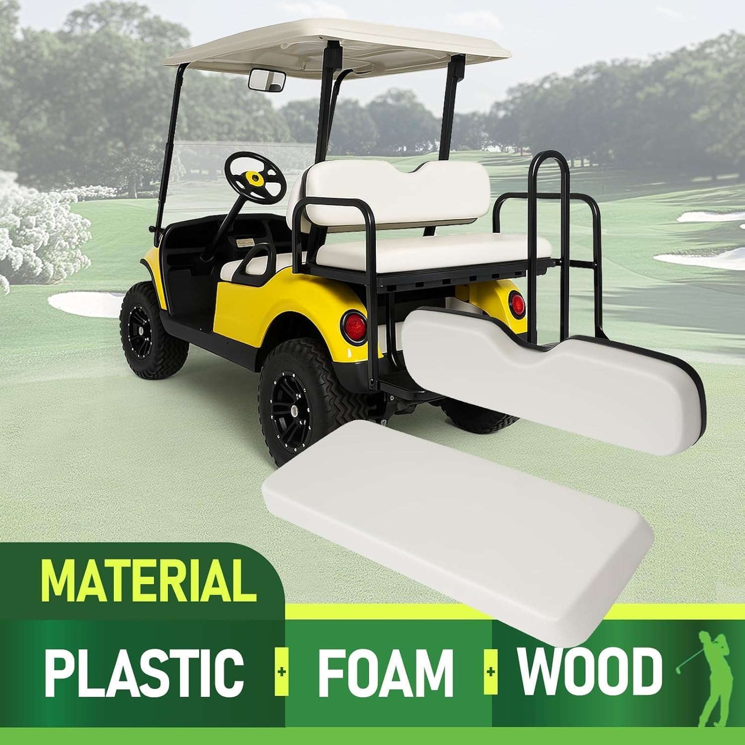 Golf Cart Seat Bottom & Seat Backrest Compatible with Yamaha/EZGO TXT & RXV/Club Car DS & Precedent and Other 2+2 Passengers Golf Cart with Rear Flip Seat