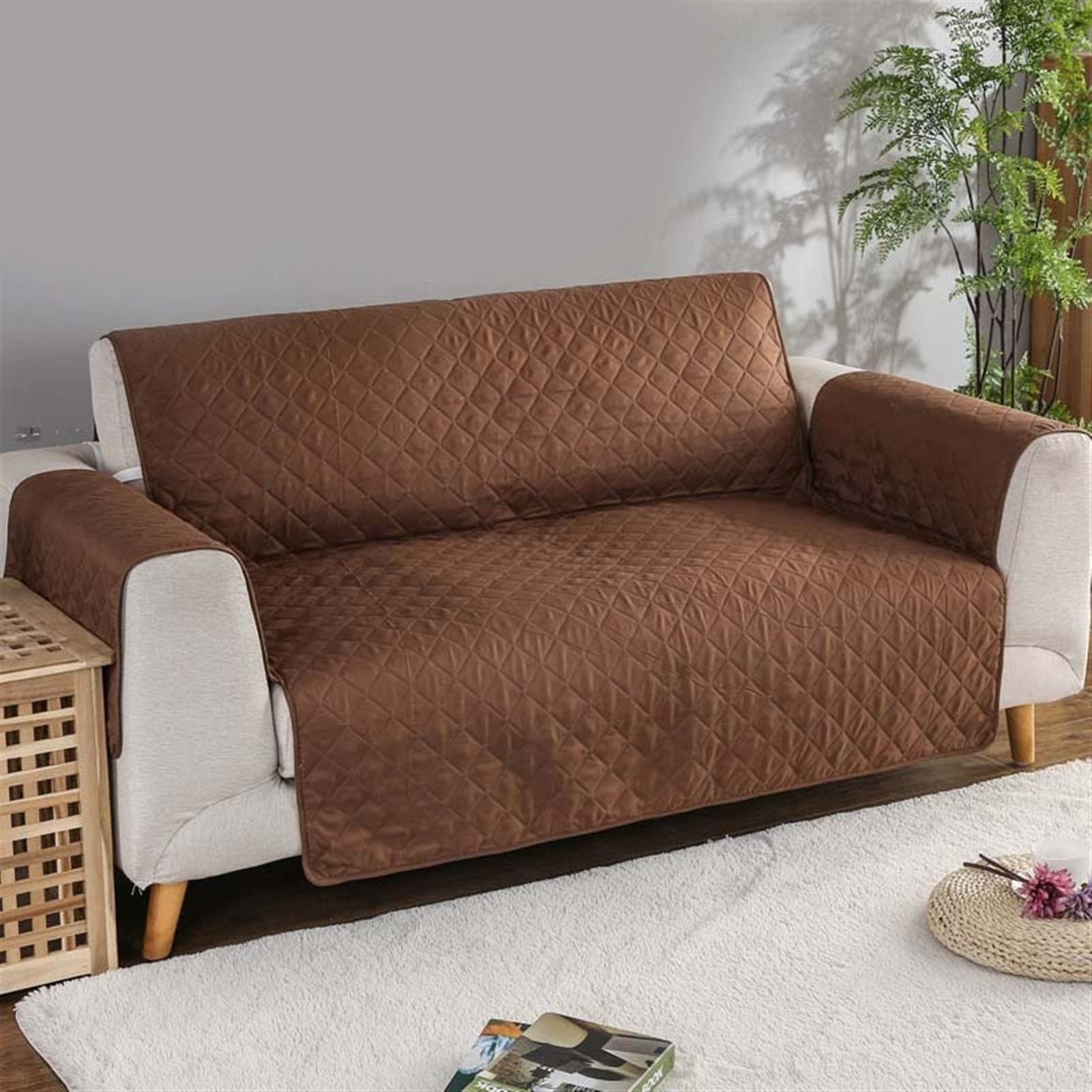 Funda para sillón de dos plazas evita pelos de gato en el asiento café