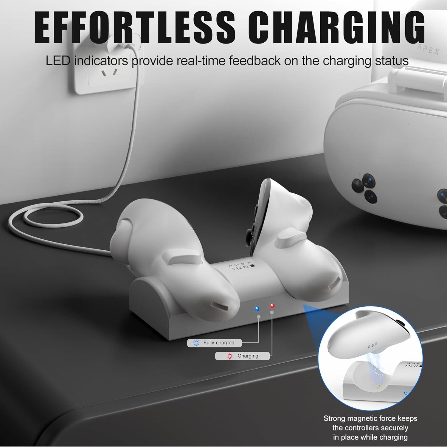 APEXINNO Compact Charging Dock Compatible with Meta Quest 3S/3 Controllers,Hard Protective Shell Cover for Meta Quest 3S