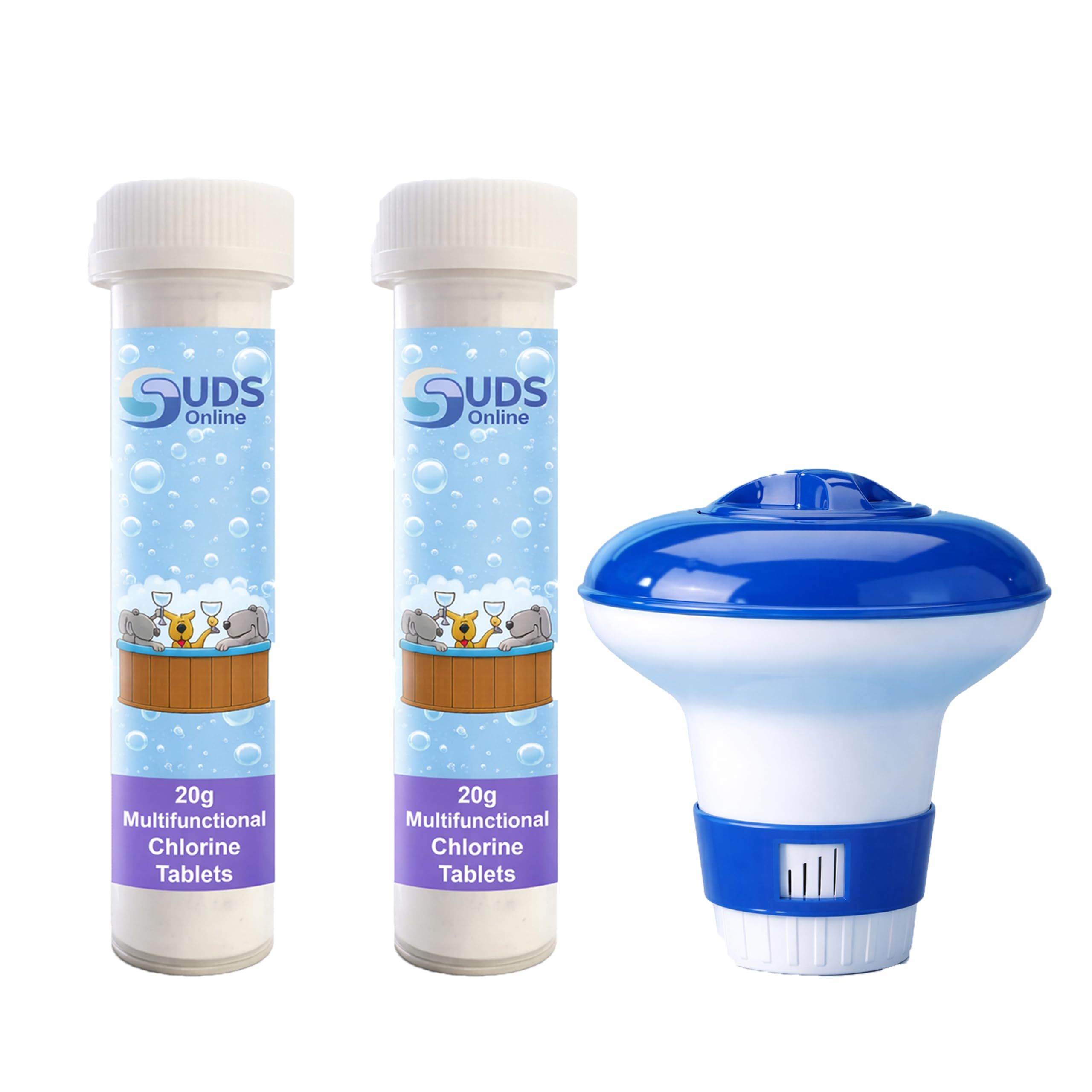 Suds-Online Floating Dispenser + 20 Ultimate Chlorine Tablets 20G Hot Tub Swimming Tablet